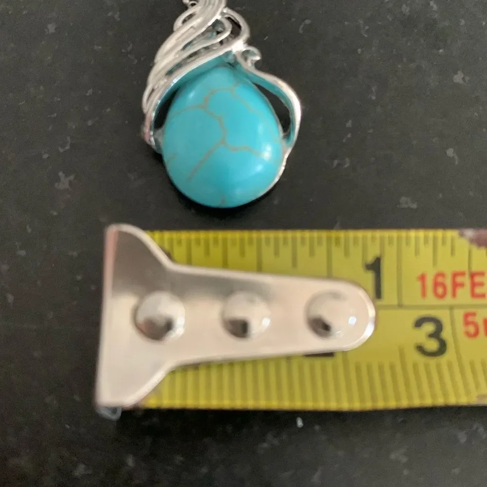 Western Southwestern Silver & Faux Turquoise Color Drop Earrings